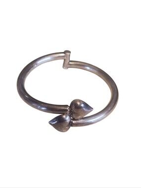 925 Silver Double  Heart-Detail Open Cuff Bracelet.